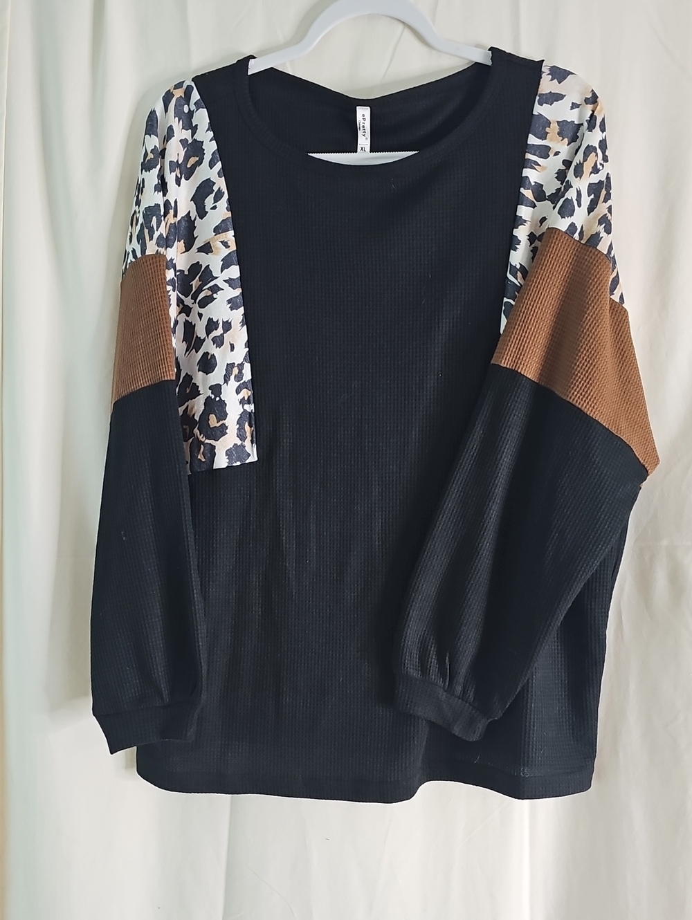 ePretty Black Waffle Knit Long Sleeve Top